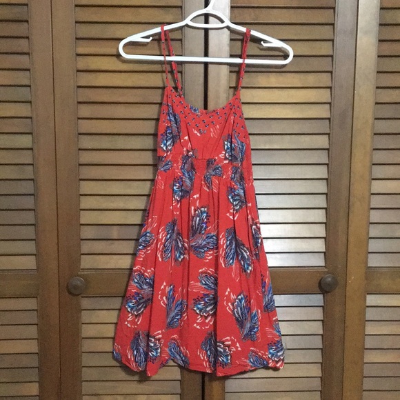 Floral red mini dress - Picture 1 of 1